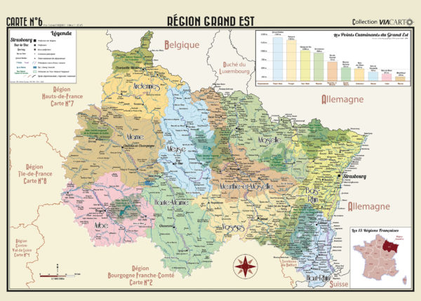 présentation de la carte géographique de la région Grand Est au format 70 x 50 cm