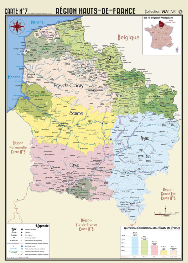 présentation de la carte géographique de la région Hauts-de-France au format 70 x 50 cm